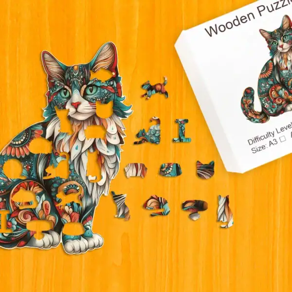 Színpompás cica fa puzzle 1